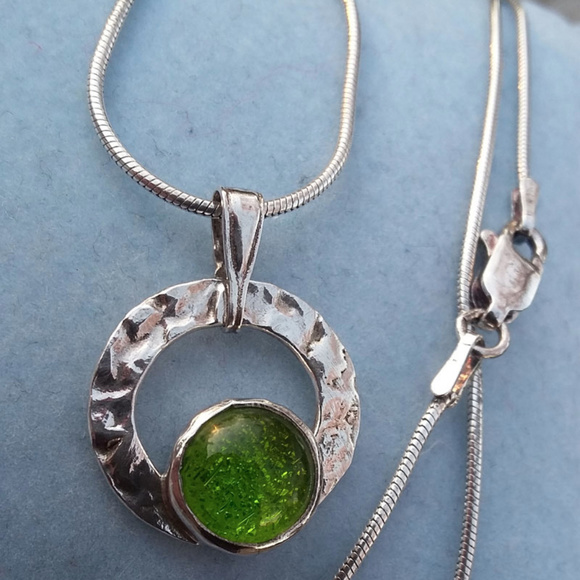 New One of a kind Sterling Silver Necklace Green - Picture 5 of 8
